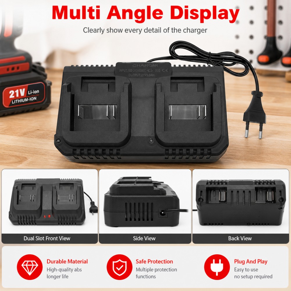 Dual Slot Charger 18V 21V Li-i - Brushless Cordless Electric Drill 18V 评论和价格
