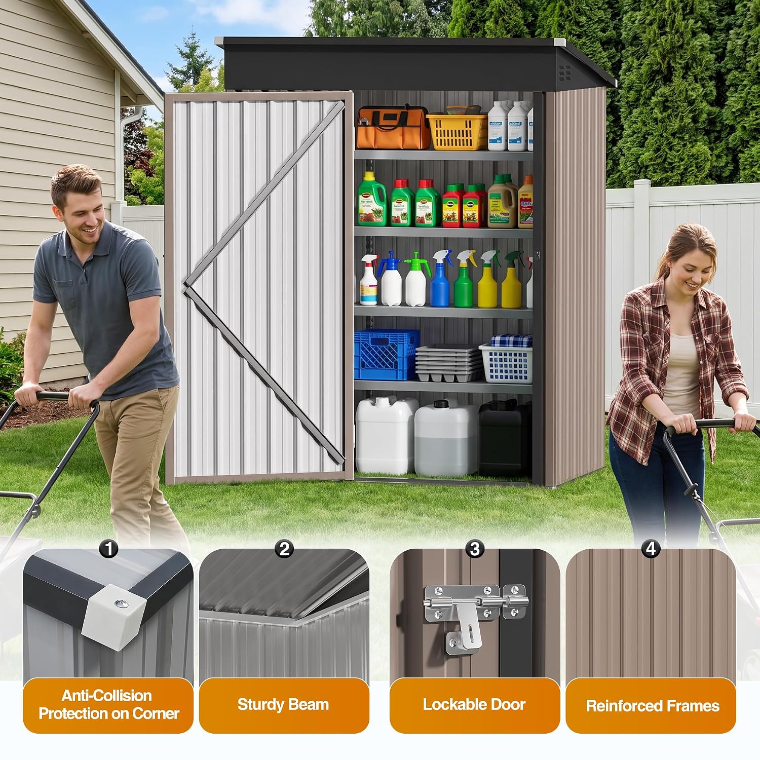 5x3FT Metal Storage Shed with  - Garden Tools 评论和价格